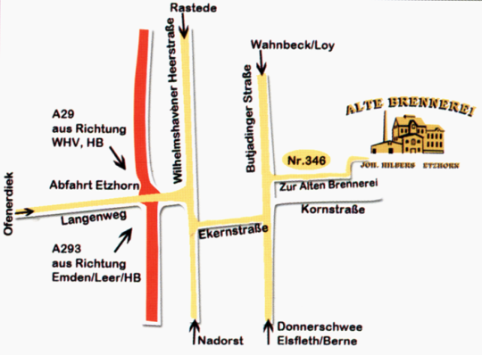 Wegbeschreibung zur Alten Brennerei Hilberts in Oldenburg